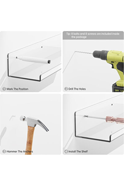 OEM Rafturi plutitoare transparente, set de 2 bucăți 38 x 11 x 7 cm