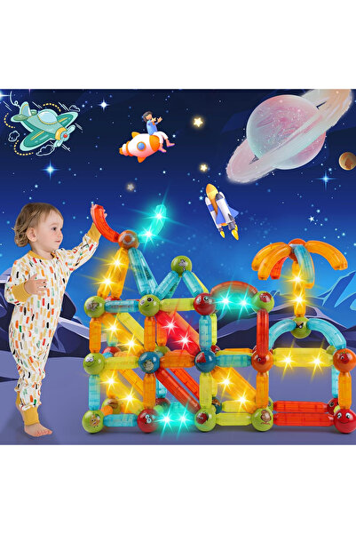 OEM Set construcție 3D, 52 elemente magnetice iluminate cu LED, culori inspirate de galaxii, pentru copii 3+ ani
