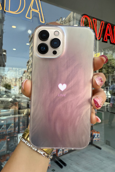 OVADA iPhone 14 Pro Max Uyumlu Kamera Koruma Çıkıntılı Kalp Love Baskılı Premium Kılıf