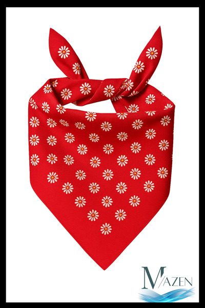MAZEN Red Bandana |   White Daisy Patterned |   Unisex Scarf & Accessories 50X50