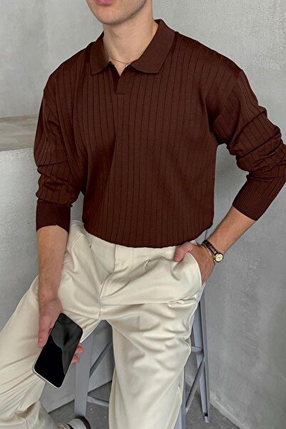 ribana Ανδρικό πλεκτό πουλόβερ με λαιμόκοψη Polo Slim Fit -26107