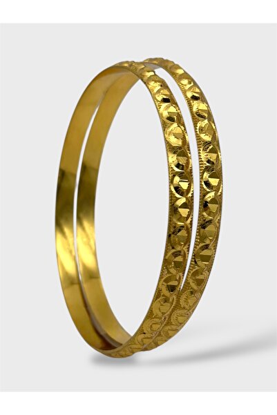 Arnes Jewelry Çelik 22 Ayar Altın Kaplama Desenli Kalın Ajda Bilezik - 2 Adet