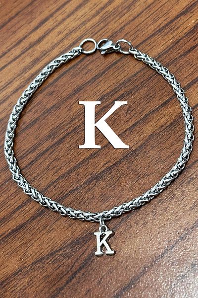 Takı Dükkanı Stainless Steel Bracelet with Hanging Letters Gift for Lover and Wife Acb01-H