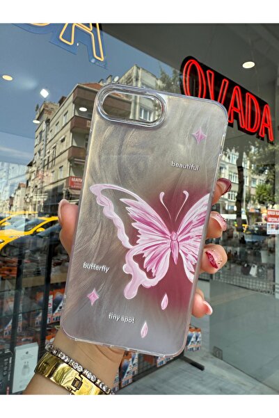 OVADA iPhone 7 Plus/8 Plus Uyumlu Kamera Koruma Çıkıntılı Kelebek Desenli Premium Kılıf