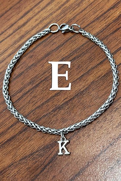 Takı Dükkanı Stainless Steel Bracelet with Hanging Letters Gift for Lover and Wife Acb01-H