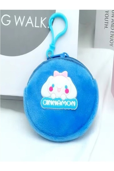 FuryaTedarik Kuromi Blue Plush Round Wallet – Cute Character Design, Keychain