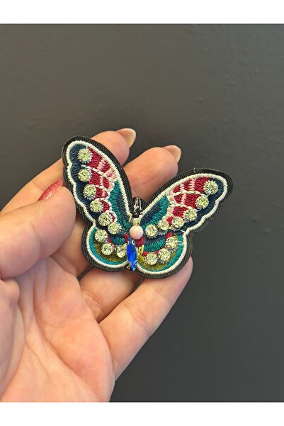 Gönülden Tasarım تطريز ملتصق بالحديد مع حجر الزركون على شكل فراشة مطرزة بخياطة مطرزة 8 × 6 سم