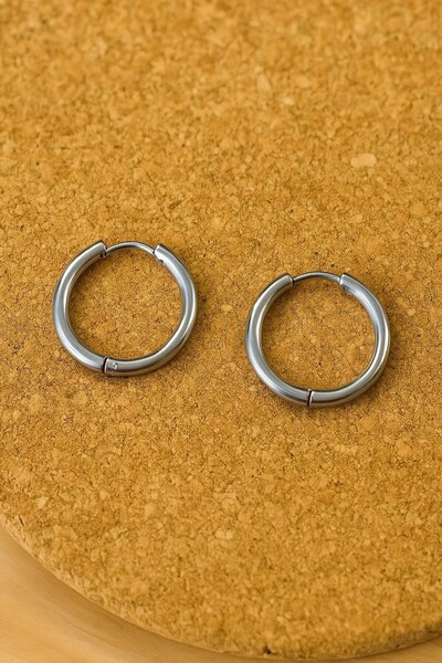 Fildişi Aksesuar Metallic Color Unisex Large Size Surgical Steel Hoop Earrings