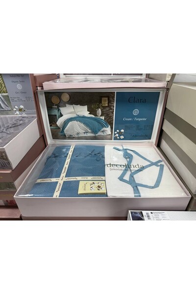 Dantelux Clara Bridal Set (Pike+ Duvet Cover Set) Dowry Holder - Double - Turquoise