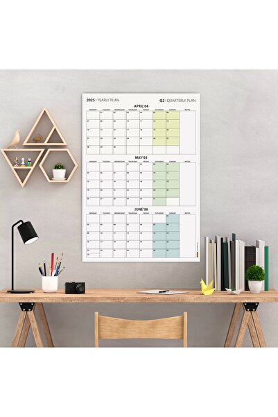 bi'aldım Üç Aylık Planlayıcı 2026 Duvar Takvimi, Nisan - Haziran 2026, 90 Günlük Planlama, Yılın İkinci Çeyre