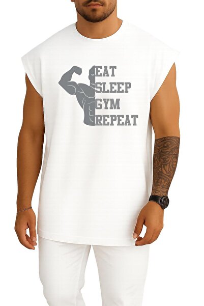Bahriyeli Collection Atlet supradimensionat Eat Sleep Gym Repeat cu design pe...