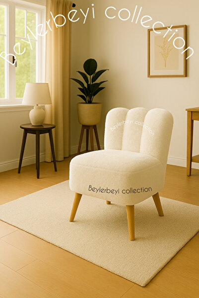 BEYLERBEYİ Tekli koltuk, sırtlı puf ,krem renkli peluş kumaş, çay seti koltuk...