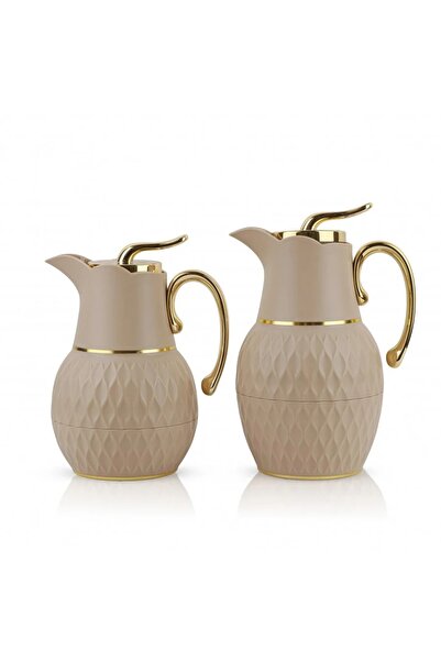rexa Luxury Beige Thermos Set with Gold Lid 1.0L + 0.7L