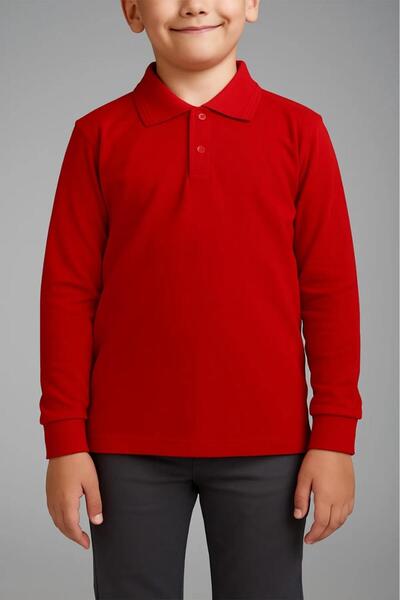 NOBLE STORE Κόκκινο μακρυμάνικο μπλουζάκι πόλο με λαιμόκοψη Lacoste για το σχ...