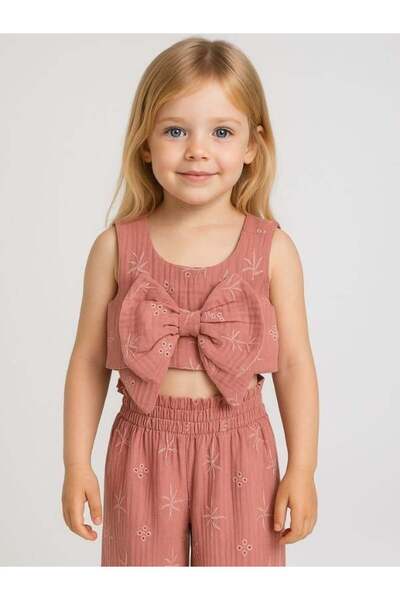 Zekids Girl's Muslin Crop Pants Set