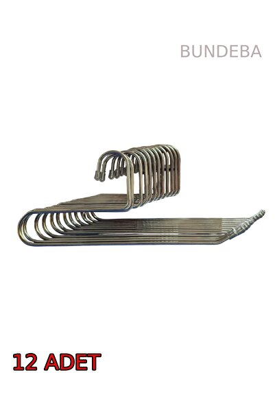 Bundeba Paslanmaz Çelik 12 Adet Tekli Metal Pantolon Askısı