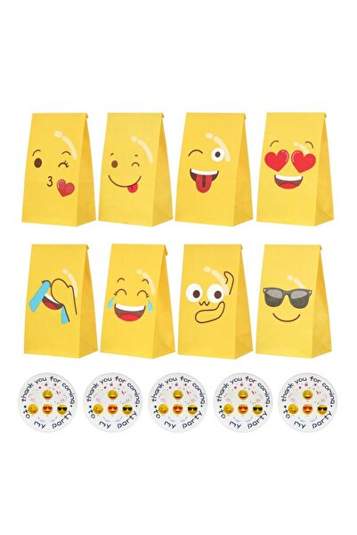 mutlu adım 24 Pieces 12X21Cm Smile Smiling Faces Paper Bag Sticky Sticler Bag Sachet