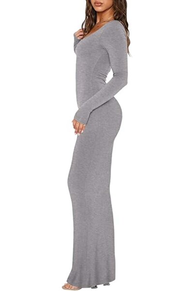 OEM Elastic, fitted, long dress, with long sleeves, gray, XL