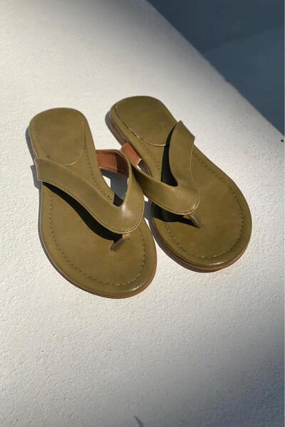 I Love Shoes Orlen Shiny Leather Khaki Flip Flops Flat Women's Slippers