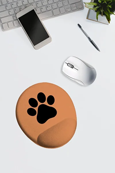 Dormot Modern Digital Printing - Orange Floor Single Paw - Oval Wrist Supported Mouse Pad