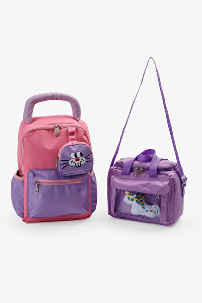 QUOVO Kawaii Tarzı Özel Tasarım Anaokulu Su Geçirmez Ortopedık Beslenmeli Çanta Seti Kreş Çantası 4-7yaş