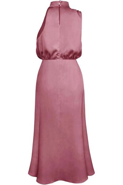 OEM Rochie elegantă lungă din satin, fără mâneci, roz închis, mărimea S