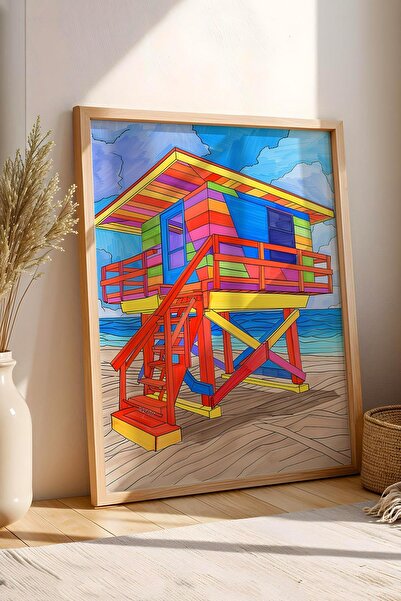 Saturn Colorful Lifeguard Cabin Framed Painting - Pop Art Poster Painting