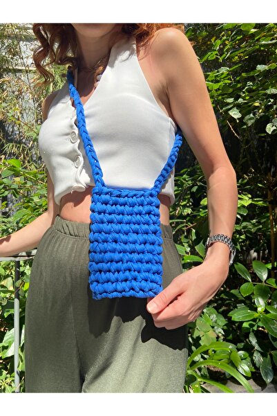 BRC HANDMADE sax mavisi el örgüsü telefon çantası