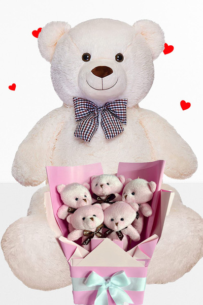 Sole Plush Toy 90 cm Pink Teddy Bear Bouquet with Bear – Birthday and Valentine's Day Gift