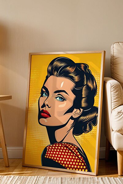 Saturn Tablou înrămat cu portret de femeie cu ochi albaștri retro - pictură p...