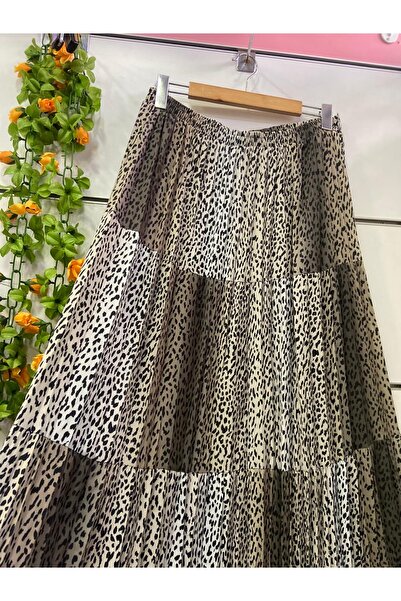 edu collection Leopard Print Chiffon Skirt with Lining