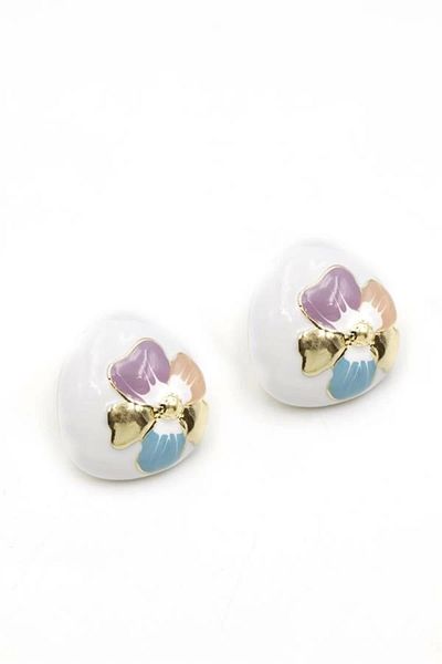 No8 Home Enamel Flower Earrings - Purple