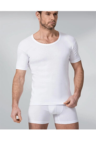 Namaldı Men's Ribbon Fabric Open Collar Half Sleeve Fanila 3 Pcs