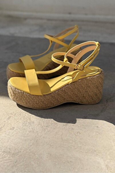I Love Shoes Rowsen Matte Leather Tape Detailed Wedge Heeled Shoes Yellow