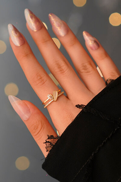 The Collection Zirkon Taşlı Kalp Altın Kaplama Ayarlanabilir Vip Yüzük