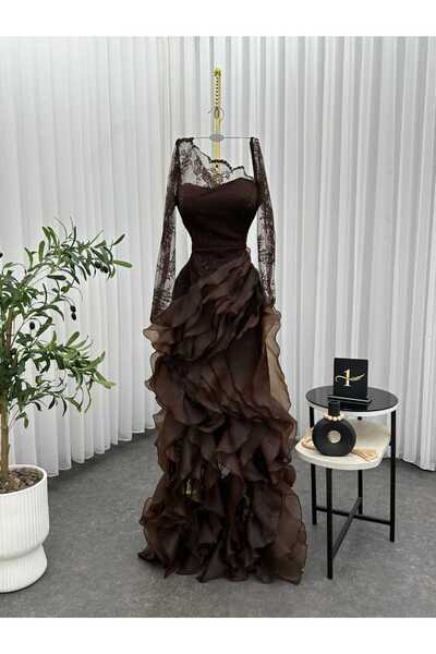 MAYAR Korean lace evening dress with organza