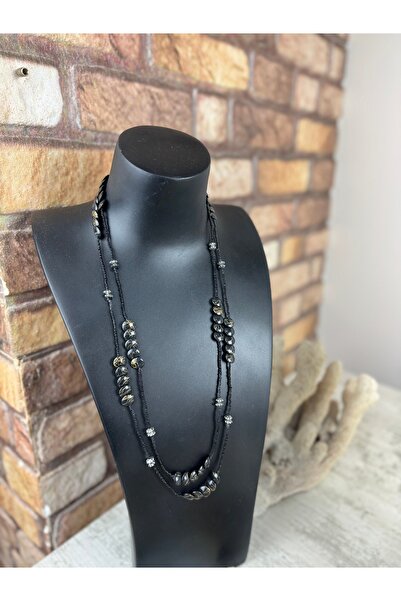 SEDEF TAKI Sıyah uzun boncuklu kolye