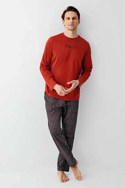 Arnetta 100% Cotton Long Sleeve Cycling Neck Men's Pjamas Suit