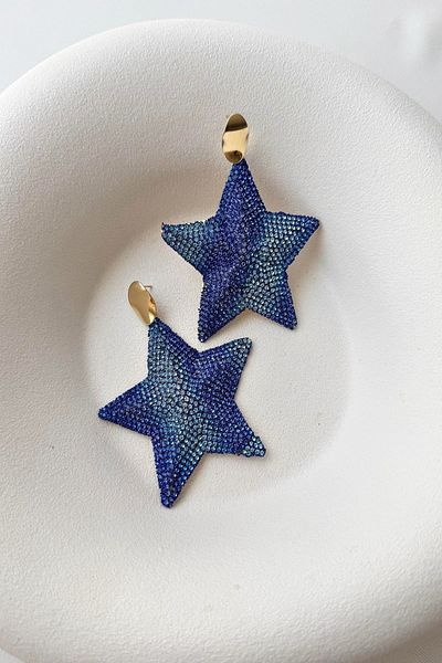 mos&more Navy Blue Toned Big Star Women's Earrings