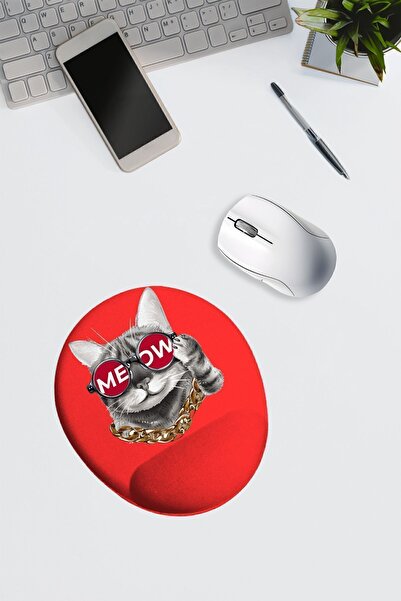 Dormot 1Modern Digital Printing - Red Background Glasses Cat Meow - Oval Wris...