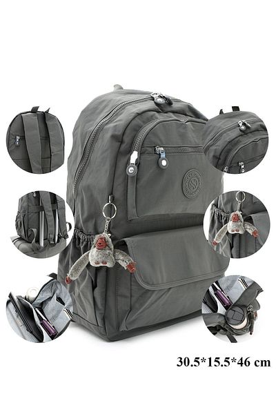 Çanta Trend Unisex Water Resistant Fabric Large Size Dark Gray Color School Travel Backpack with Laptop Compartment