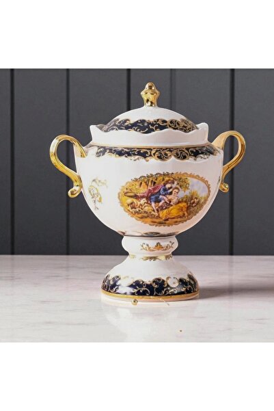 Zuccara Maison İthal Fine Porcelain Altın Yaldızlı Kapaklı Şekerlik (26 cm)