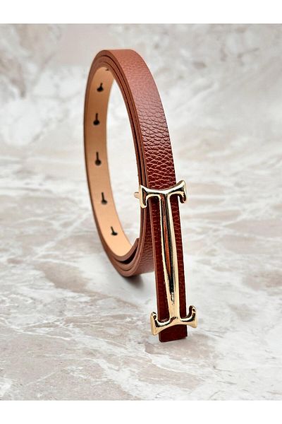 Desre Moda Gold Buckle Thin Belt Dress Belt Shirt Belt Coat Belt Pants Belt