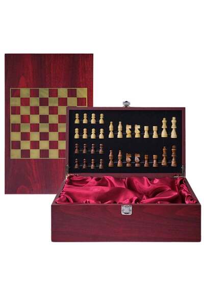 velve King gift set, wooden box with chess pieces and 2 wine bottle compartments, 36 x 21 cm