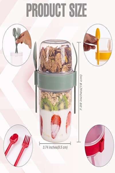 A&A Hobbit Green 650 ml Food Transport and Storage Container with Lid, Spoon and Fork Snack Yogurt Container