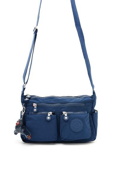Çanta Trend Women's Medium Size Compartment Navy Blue Color Crinkle Fabric Adjustable Cross Strap Shoulder Bag