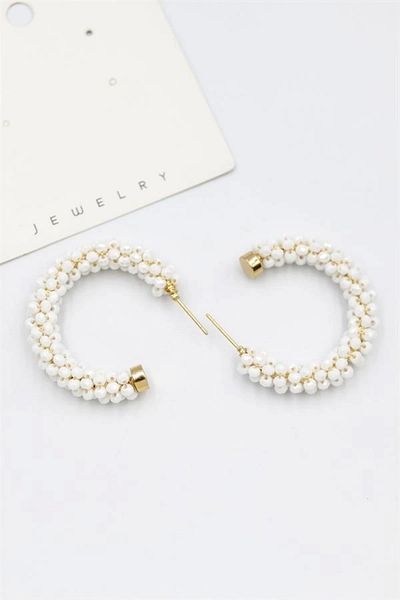 No8 Home Crystal Bead Hoop Earrings - White