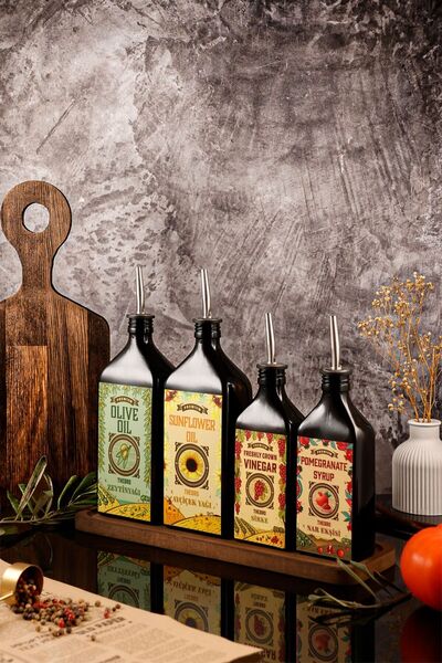TheBRo Carmen Series Wooden Stand Olive Oil, Sunflower Oil, Vinegar, Pomegranate Syrup Bottle Oil Pot