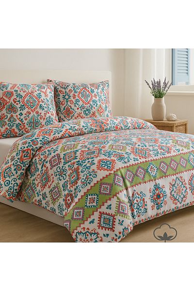 Evimcim 100% Cotton Ranforce Single Ethnic Patterned Duvet Cover Set (Gift Boxed)