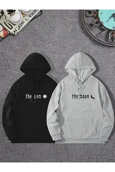 FUFLUNS سويت شيرت بقلنسوة مطبوع عليه مزيج مزدوج للجنسين للنساء/الرجال